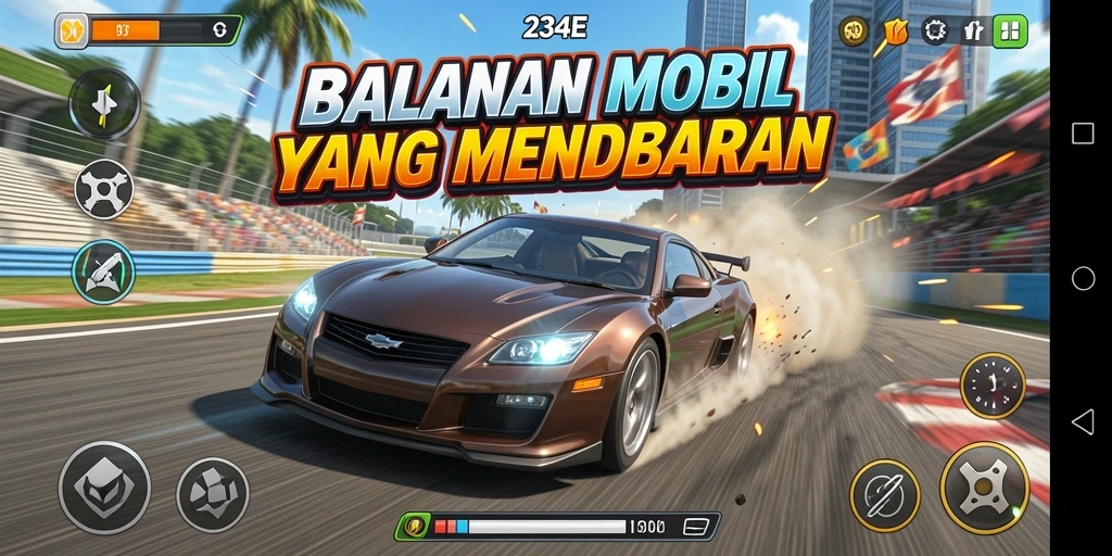Tampilan gameplay 234E yang seru dan mendebarkan selama balapan.