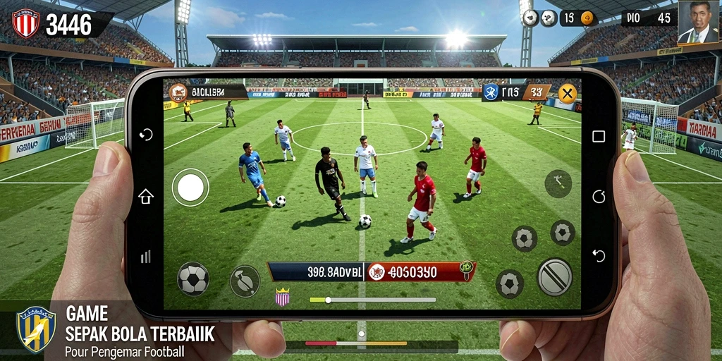 Screenshot utama gameplay <strong>3446</strong> yang menunjukkan aksi seru di lapangan sepak bola.
