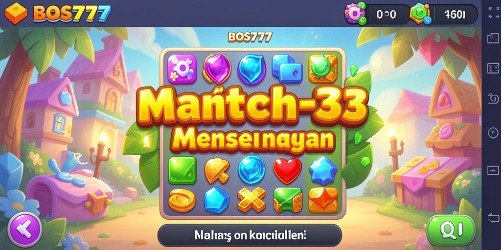 Screenshot utama BOS777 menampilkan gameplay Match-3 yang seru.