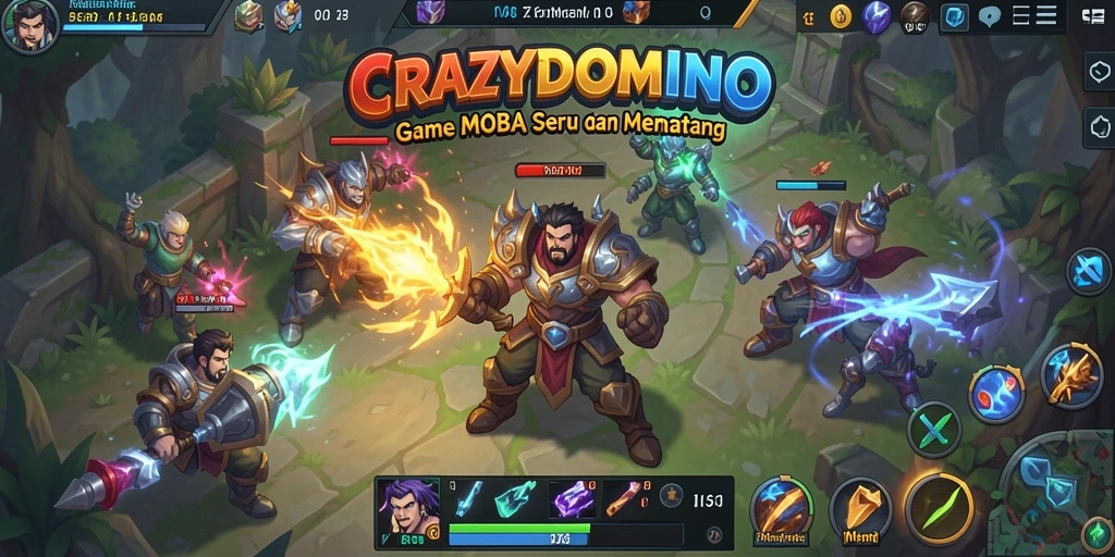 Tangkapan layar yang menunjukkan aksi seru dalam gameplay MOBA CRAZYDOMINO.