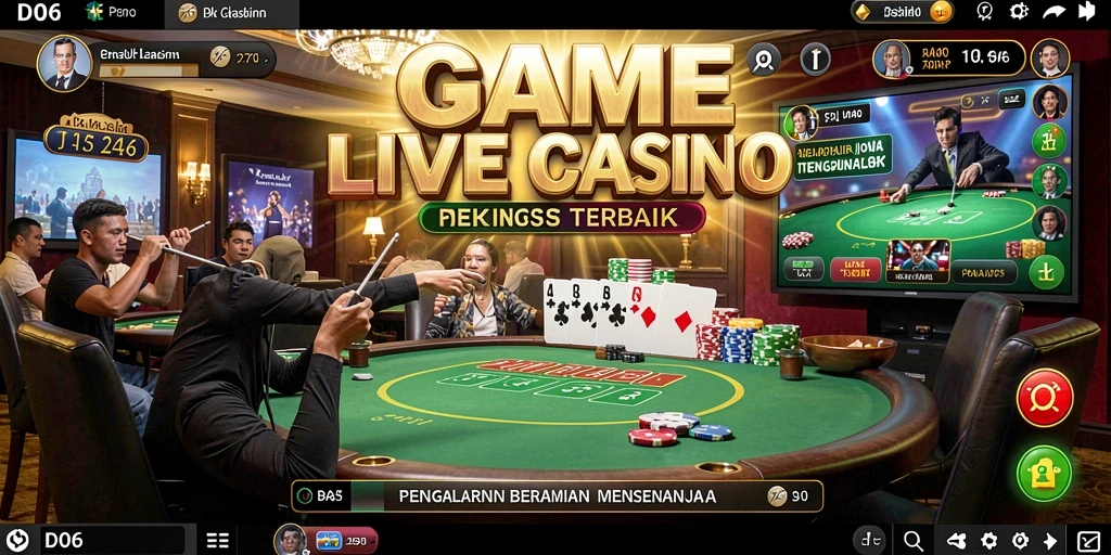 Screenshot D06 menunjukkan dealer profesional dalam aksi di permainan Live Casino.