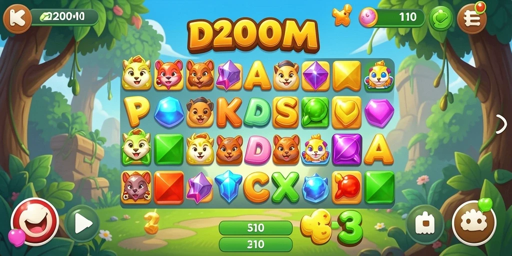 Tampilan gameplay seru D200M yang penuh warna dan tantangan.