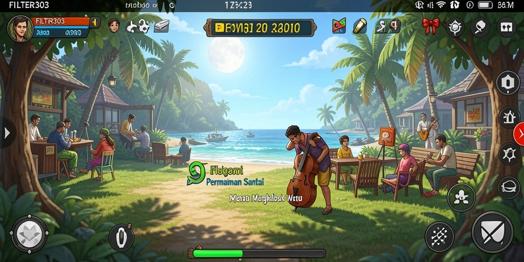 Screenshot yang menampilkan gameplay santai FILTER303 yang penuh warna.