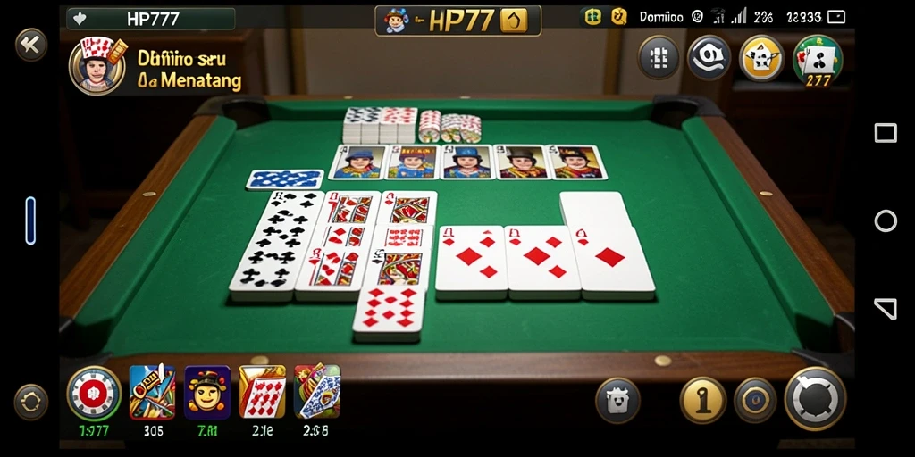 Tampilan gameplay HP777 yang menarik dan penuh warna saat bermain Domino.