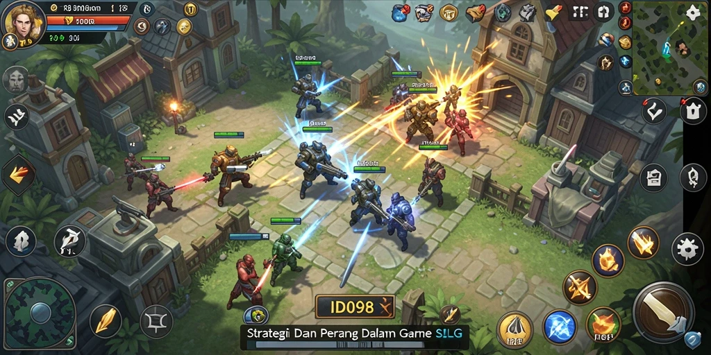 Tampilan gameplay menegangkan dari ID098 saat pertempuran antar kerajaan.