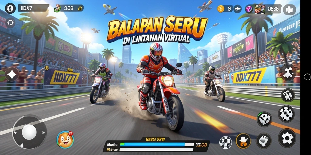Screenshot utama IDX777 menampilkan aksi balap yang seru dan mendebarkan.