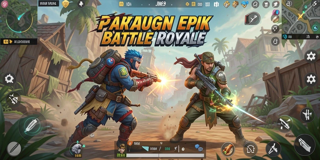 Tampilan gameplay JIN69 di tengah pertempuran Battle Royale.