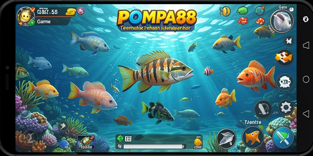 Screenshot gameplay POMPA88 menampilkan aksi tembak ikan yang seru.
