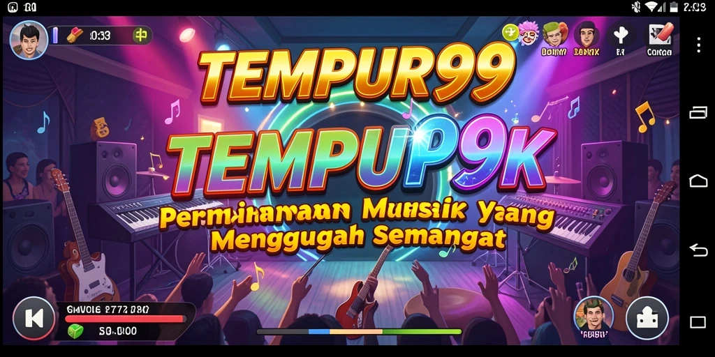 Screenshot gameplay TEMPUR99 dengan tampilan grafis menarik dan irama musik.