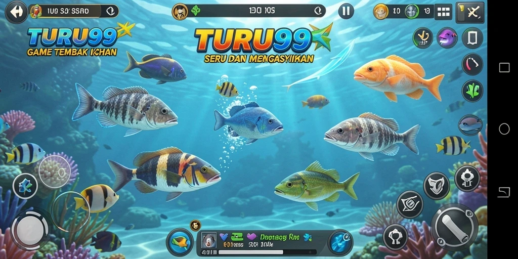 Gameplay menarik Tembak Ikan di TURU99 dengan berbagai warna ikan.