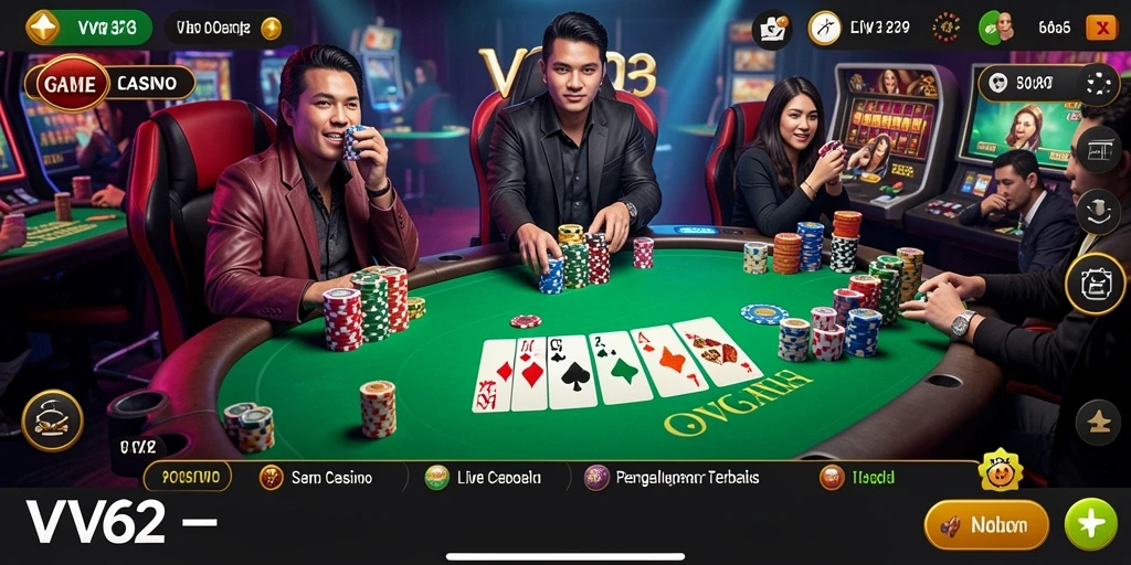 Tangkapan layar gameplay Live Casino di VV62 yang menampilkan suasana kasino yang hidup.